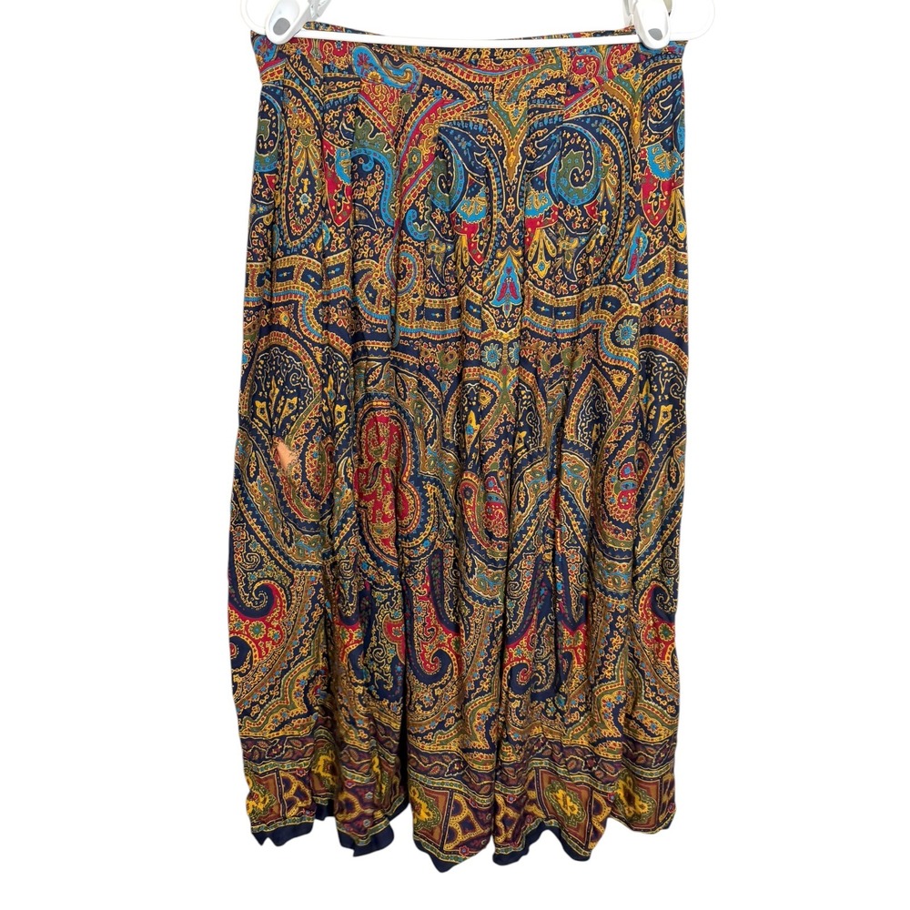 Claus 16 Multicolor Paisley Pleated Maxi Skirt Boho Dark Academia Retro